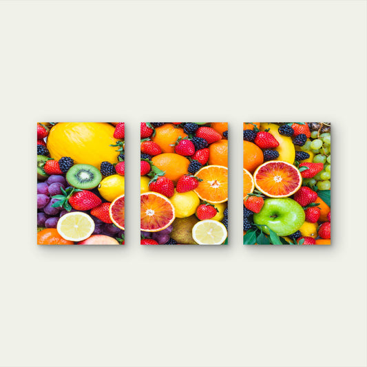 3pcs Fruit Mix Strawberry Orange Lemon Kiwi Wall Art Set Canvas Framed 60x90cm - High Quality Print 100% Australian Made Wall Canvas Ready to Hang