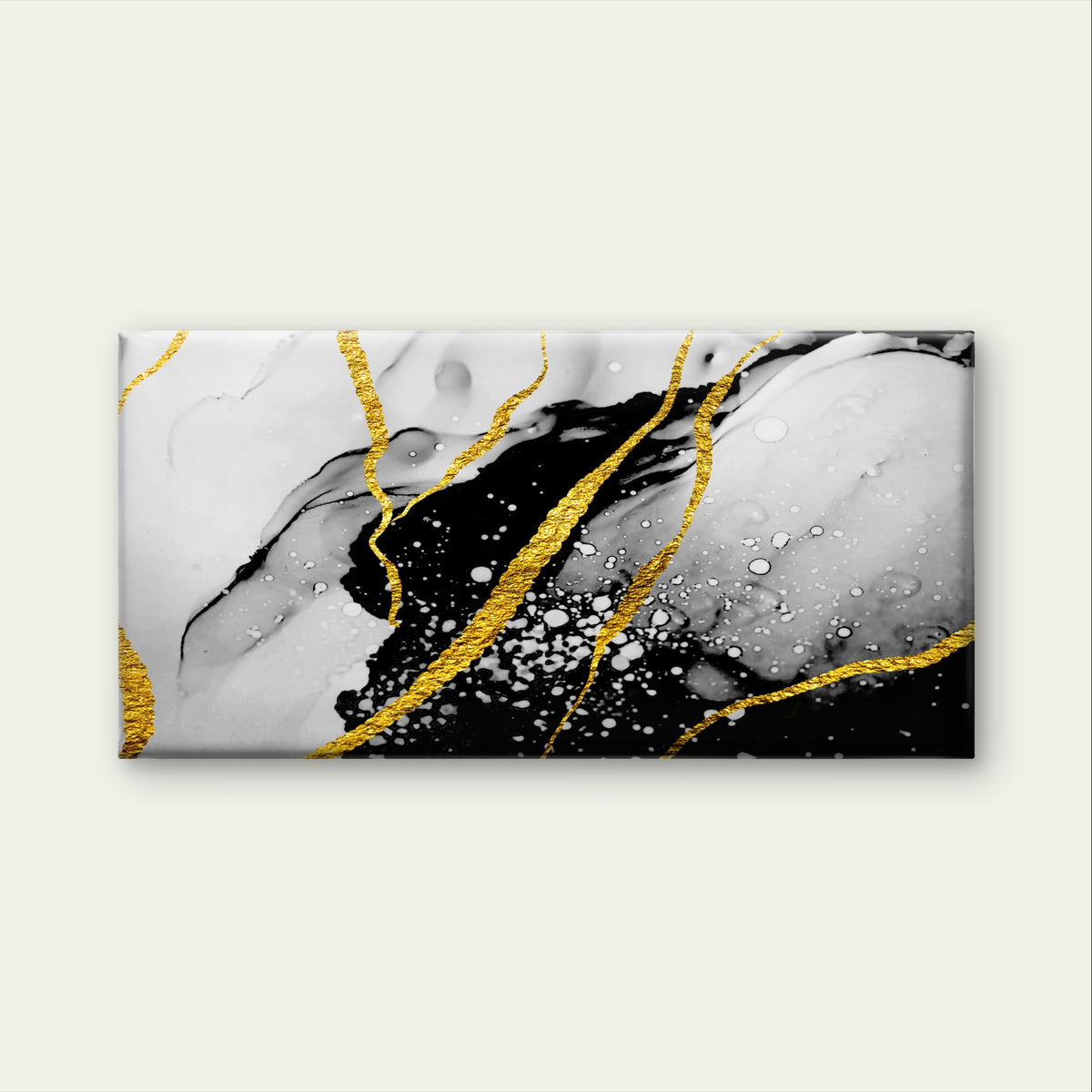 Black White Alcohol Ink Gold Leaf Wall Art Canvas Office Home Framed 120x60cm