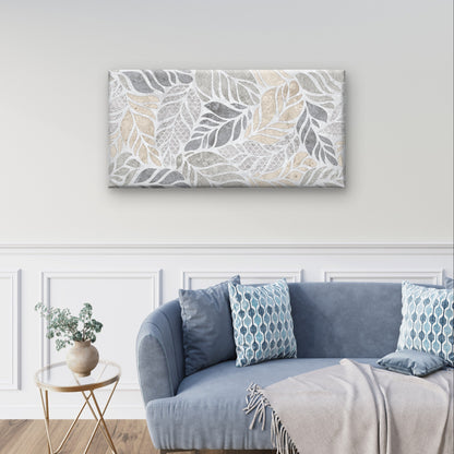 Grey Beige Tropical Leaf Botanical Wall Art Canvas Office Home Framed 120x60cm