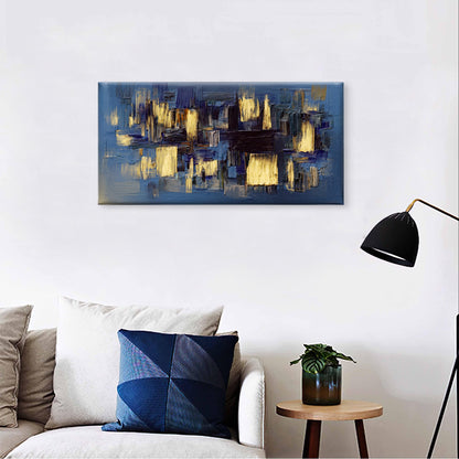 Dark Indigo Golden Brush Stroke Wall Art Canvas Office Home Framed 120x60cm