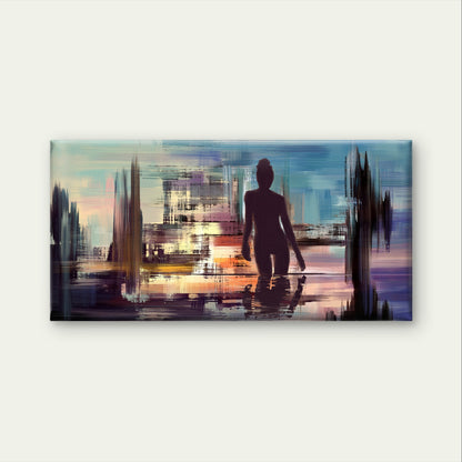 Woman Silhouette Sunset Water Wall Art Canvas Office Home Framed 120x60cm