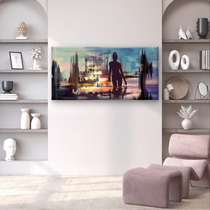 Woman Silhouette Sunset Water Wall Art Canvas Office Home Framed 120x60cm