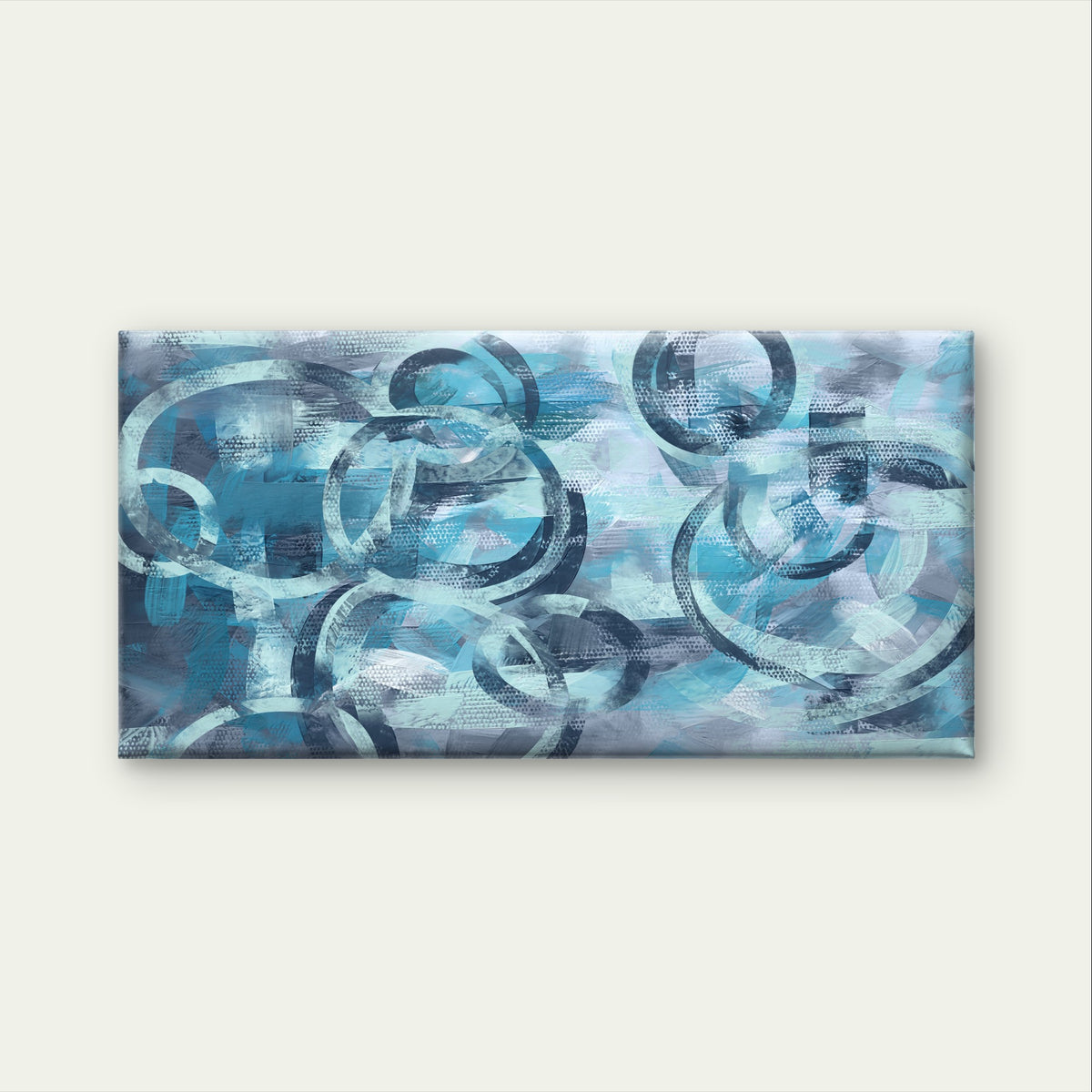 Blue Teal Geometric Circle Abstract Wall Art Canvas Office Home Framed 120x60cm