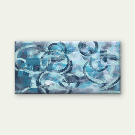 Blue Teal Geometric Circle Abstract Wall Art Canvas Office Home Framed 120x60cm