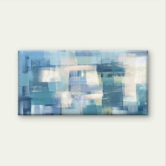 Blue Teal Block Abstract Oil Palette Wall Art Canvas Office Home Framed 120x60cm