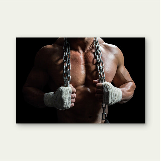Man Chest Chains Hand Wrap Boxer Gym 5mm Plastic Poster Ready to Hang 90x60cm