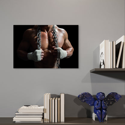 Man Chest Chains Hand Wrap Boxer Gym 5mm Plastic Poster Ready to Hang 90x60cm