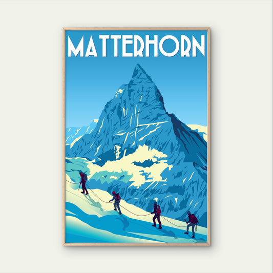 Matterhorn Switzerland Mountain Climbing Retro Travel Poster Print Wall Art
