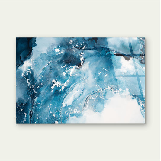 Blue Teal Alcohol Agate Marble Gold Foil Acrylic Glass Printing Wall Art Australian Made Quality