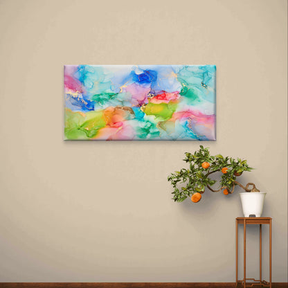Vibrant Rainbow Abstract Marble Wall Art Canvas Office Home Framed 120x60cm