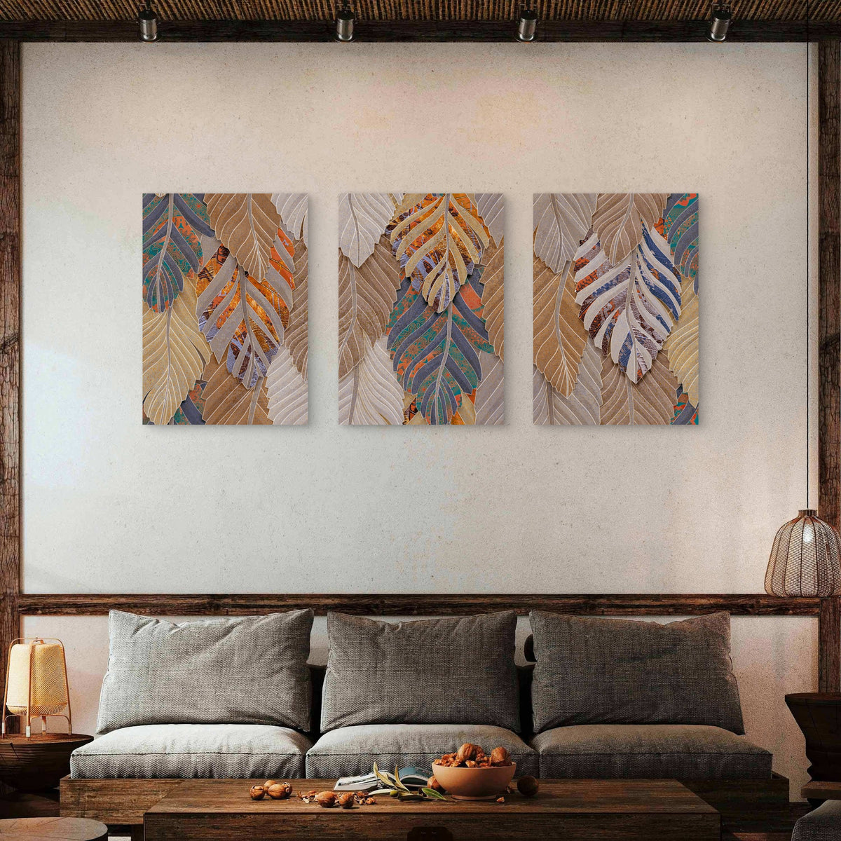 3pcs Boho Abstract Palm Monstera Leaf Pattern Wall Art Set Canvas Framed 60x90cm - High Quality Print 100% Australian Made Wall Canvas Ready to Hang