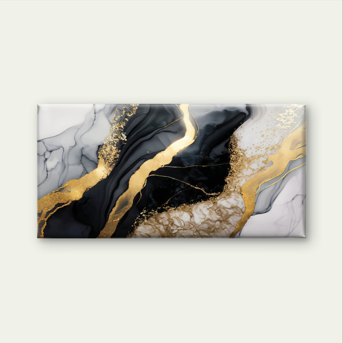 Modern Black Gold Marble Liquid Ink Wall Art Canvas Office Home Framed 120x60cm