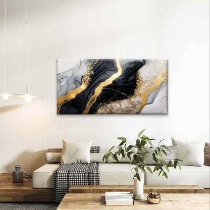Modern Black Gold Marble Liquid Ink Wall Art Canvas Office Home Framed 120x60cm