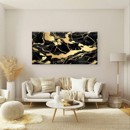 Luxury Abstract Golden Veins Fluid Wall Art Canvas Office Home Framed 120x60cm
