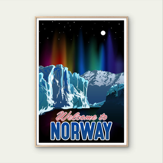 Norway Northern Lights Aurora Borealis Fjord Sky Travel Poster Print Wall Art