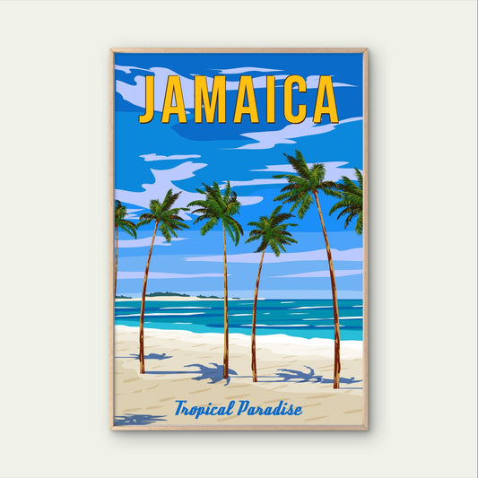 Jamaica Tropical Beach Palm Tree Caribbean Sea Travel Poster Print Wall Art