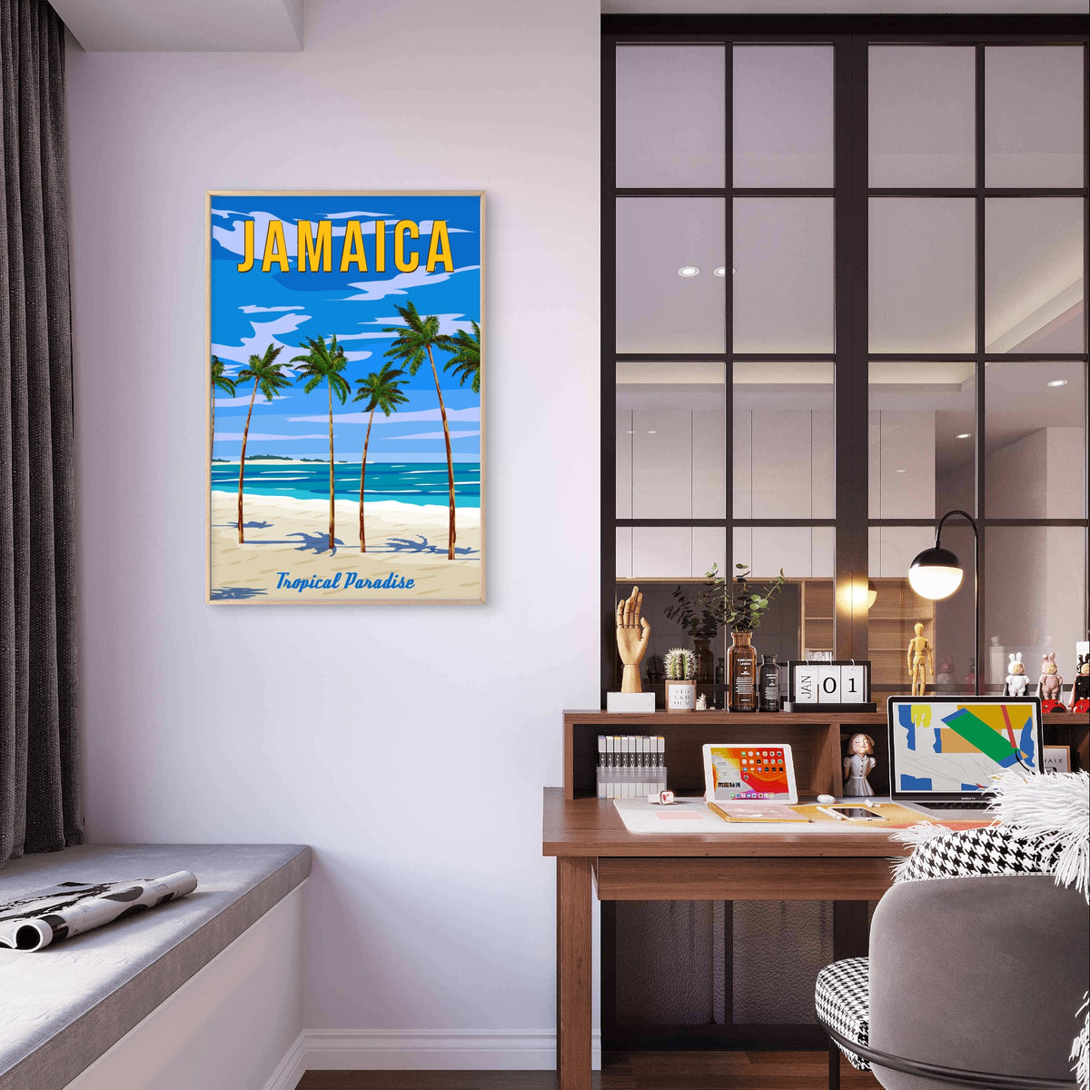 Jamaica Tropical Beach Palm Tree Caribbean Sea Travel Poster Print Wall Art