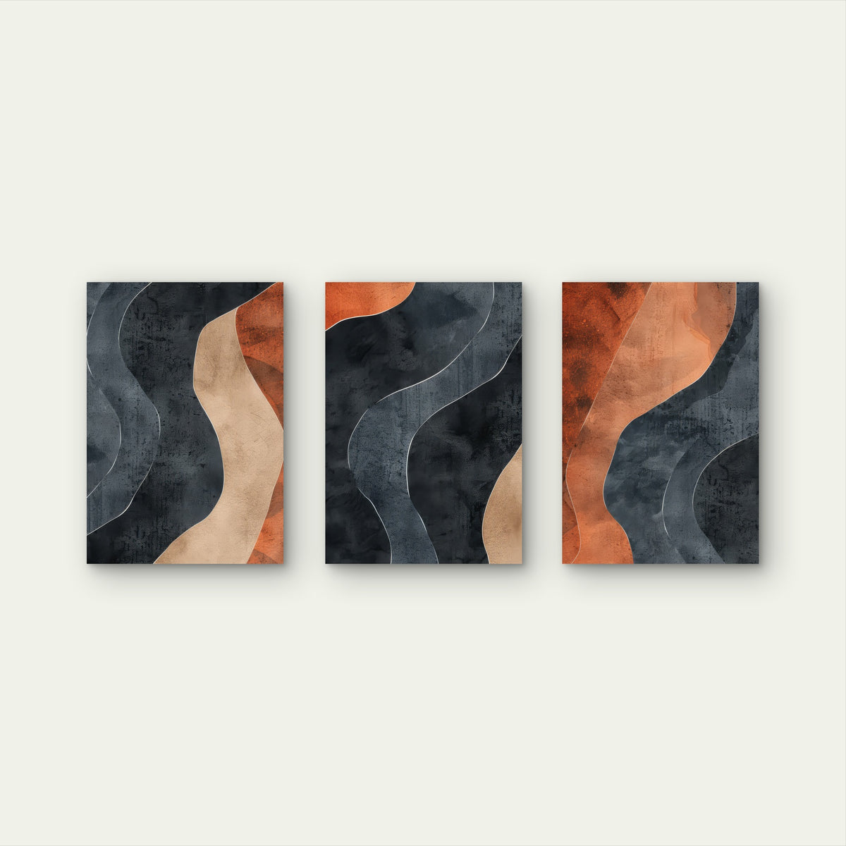 3pcs Mid Century Desert Sun Wave Pattern Wall Art Set Canvas Framed 40x60cm - High Quality Print 100% Australian Made Wall Canvas Ready to Hang
