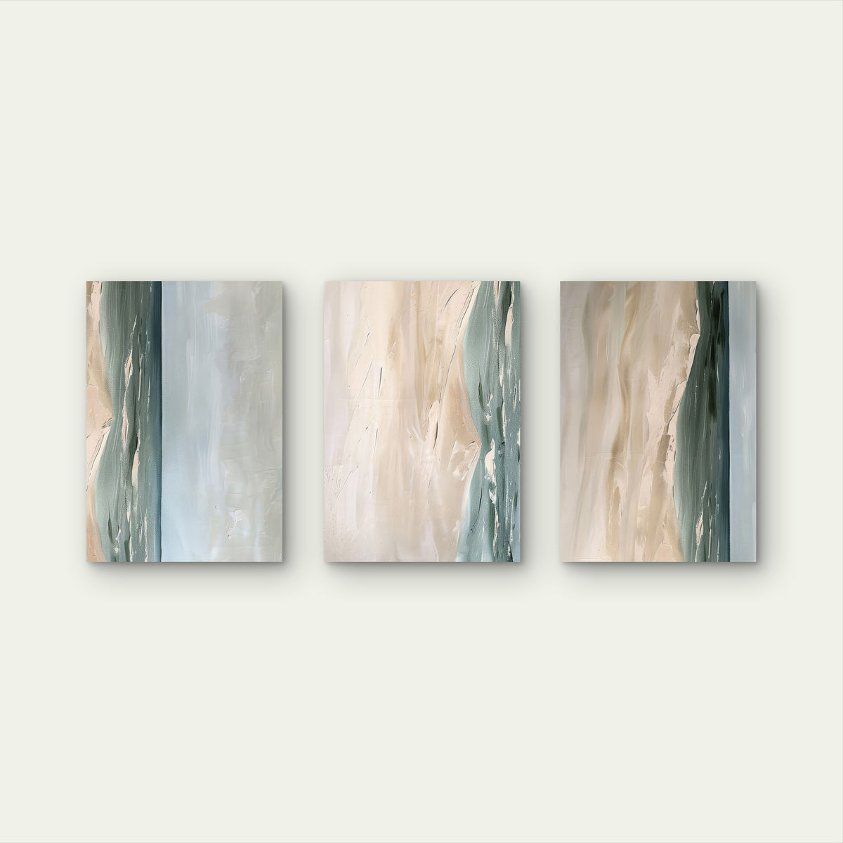3pcs Sage Green Eucalyptus Beige Abstract Wall Art Set Canvas Framed 50x70cm - High Quality Print 100% Australian Made Wall Canvas Ready to Hang