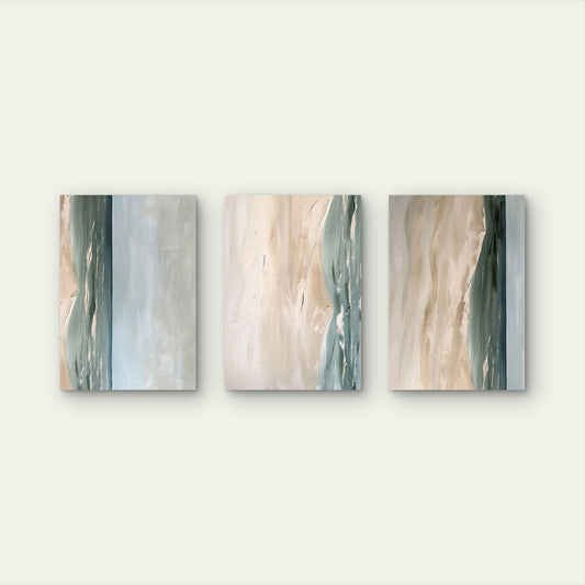 3pcs Sage Green Eucalyptus Beige Abstract Wall Art Set Canvas Framed 50x70cm - High Quality Print 100% Australian Made Wall Canvas Ready to Hang