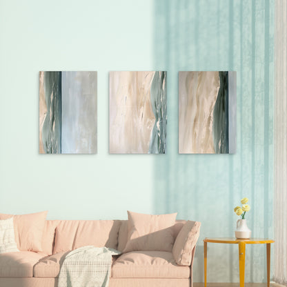 3pcs Sage Green Eucalyptus Beige Abstract Wall Art Set Canvas Framed 50x70cm - High Quality Print 100% Australian Made Wall Canvas Ready to Hang