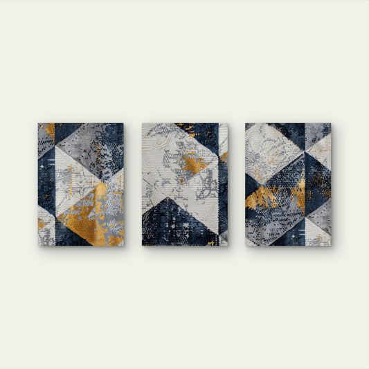3pcs Luxury Indigo Marble White Abstract Wall Art Set Canvas Framed 40x60cm - High Quality Print 100% Australian Made Wall Canvas Ready to Hang