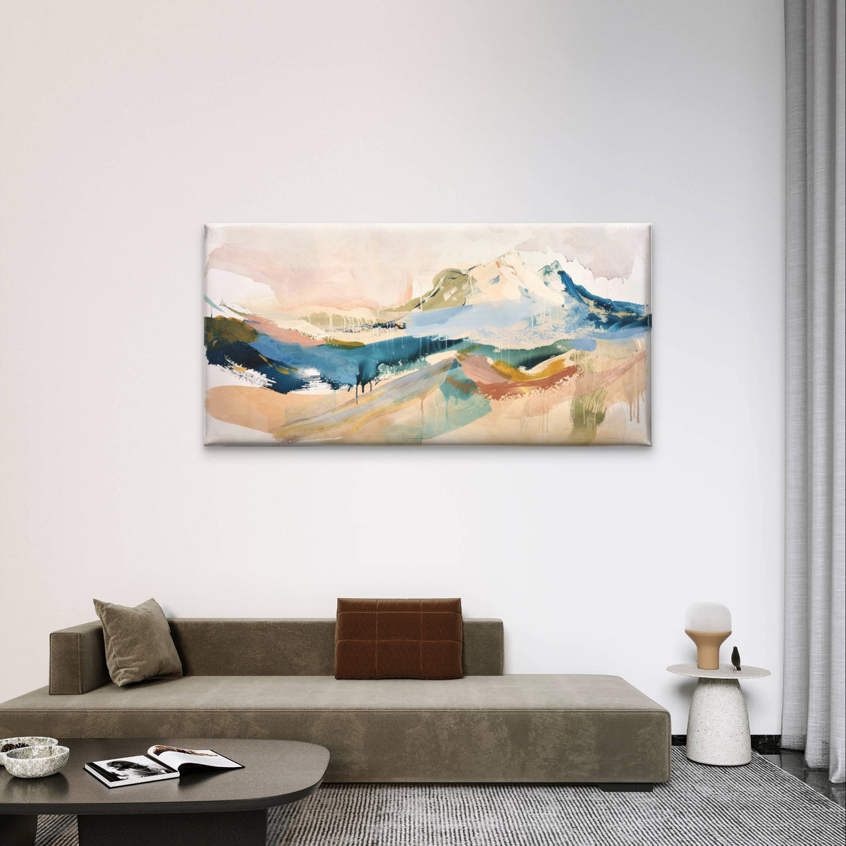 Navy Blue Teal Abstract Mountain Wall Art Canvas Office Home Framed 120x60cm