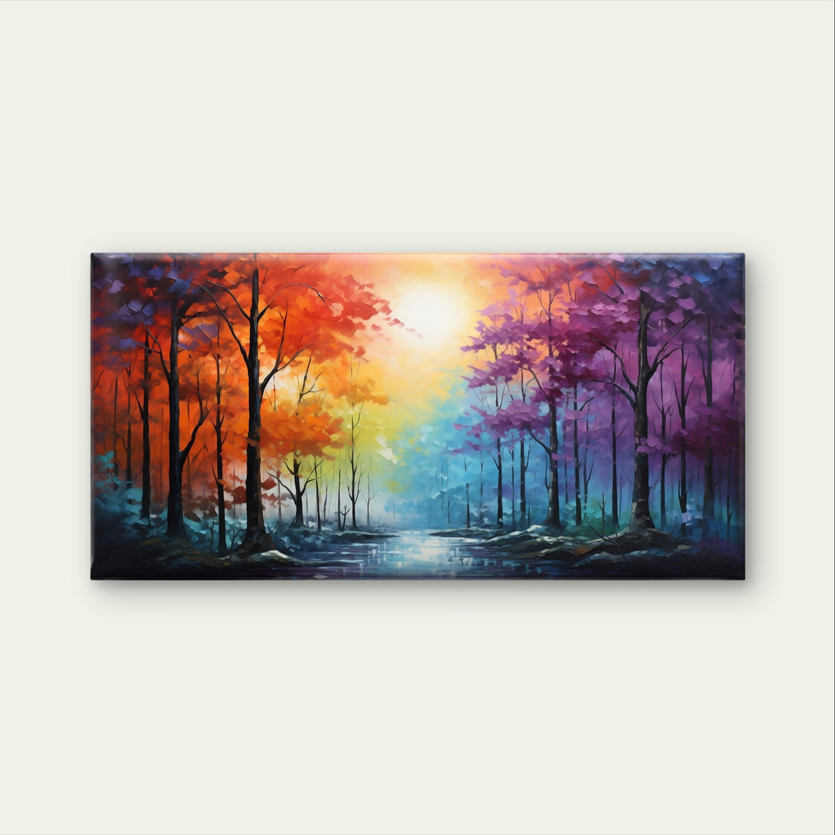 Purple Orange Red Forest River Sun Wall Art Canvas Office Home Framed 120x60cm