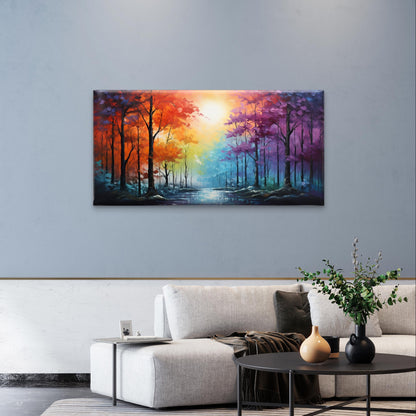 Purple Orange Red Forest River Sun Wall Art Canvas Office Home Framed 120x60cm