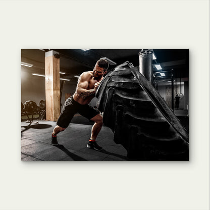 Crossfit Tire Flip Workout Bodybuilder 5mm Plastic Poster Ready to Hang 90x60cm