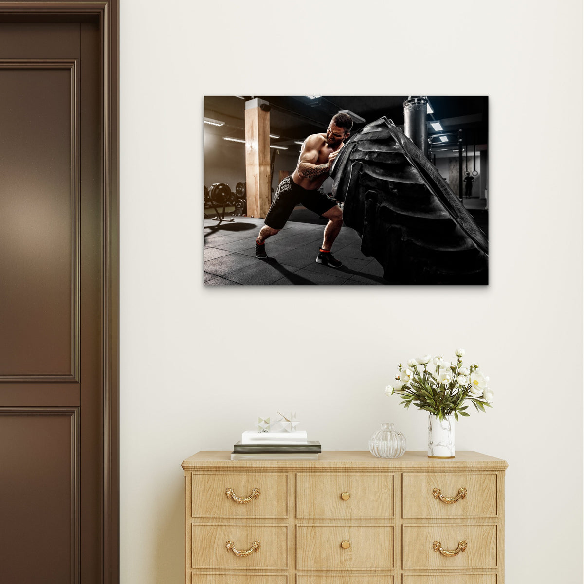 Crossfit Tire Flip Workout Bodybuilder 5mm Plastic Poster Ready to Hang 90x60cm