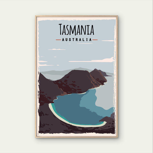 Wineglass Bay Freycinet Tasmania Australia Retro Travel Poster Print Wall Art