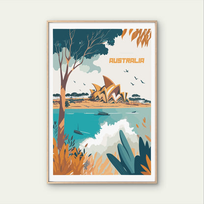 Sydney Opera House Harbour New South Wales Retro Travel Poster Print Wall Art