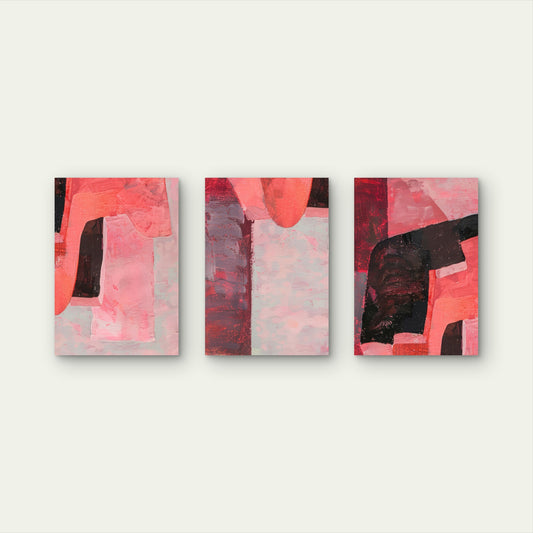 3pcs Modern Pink Abstract Oil Painting Wall Art Set Canvas Framed 60x90cm - High Quality Print 100% Australian Made Wall Canvas Ready to Hang