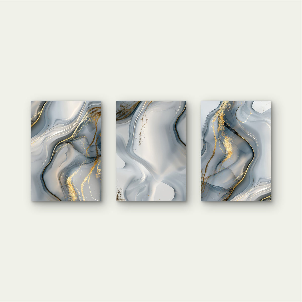 3pcs Modern Grey Golden Fluid Marble Artwork Wall Art Set Canvas Framed 50x70cm - High Quality Print 100% Australian Made Wall Canvas Ready to Hang
