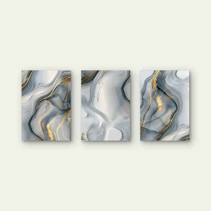 3pcs Modern Grey Golden Fluid Marble Artwork Wall Art Set Canvas Framed 50x70cm - High Quality Print 100% Australian Made Wall Canvas Ready to Hang