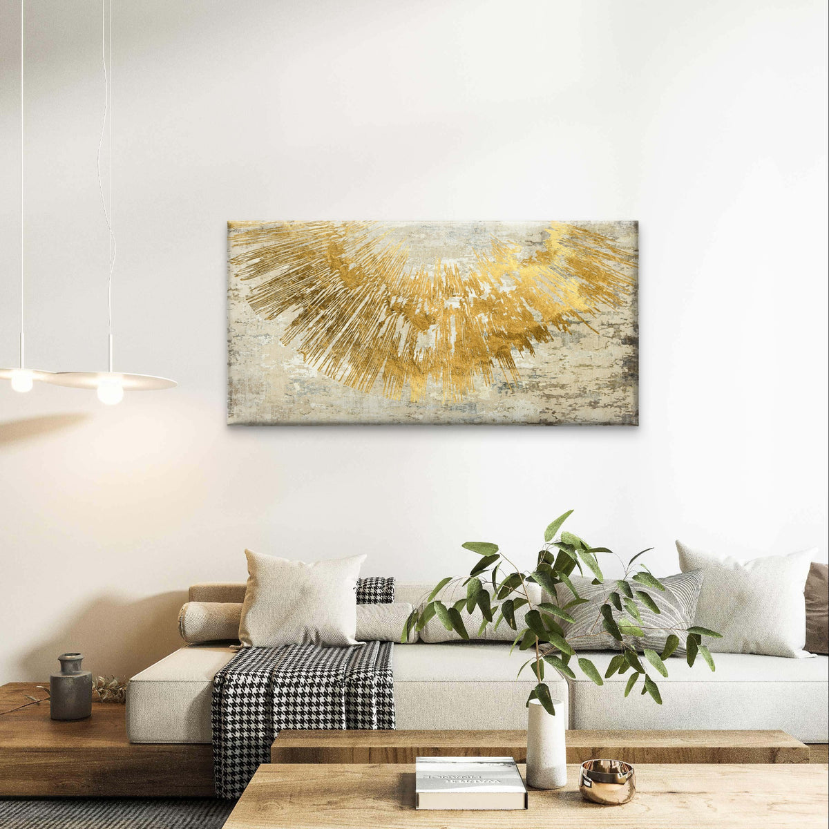 Modern Gold Foil Sunburst Abstract Wall Art Canvas Office Home Framed 120x60cm