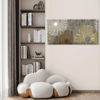 Nordic Grey Gold Textured Floral Wall Art Canvas Office Home Framed 120x60cm