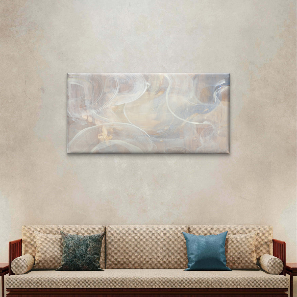 Abstract Beige Cream Marble Wave Wall Art Canvas Office Home Framed 120x60cm