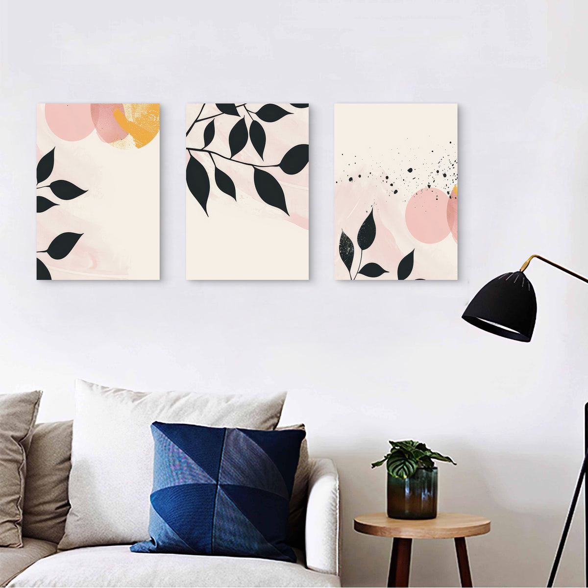 3pcs Boho Botanical Pink Minimalist Modern Leaf Wall Art Set Canvas Framed 50x70cm - High Quality Print 100% Australian Made Wall Canvas Ready to Hang