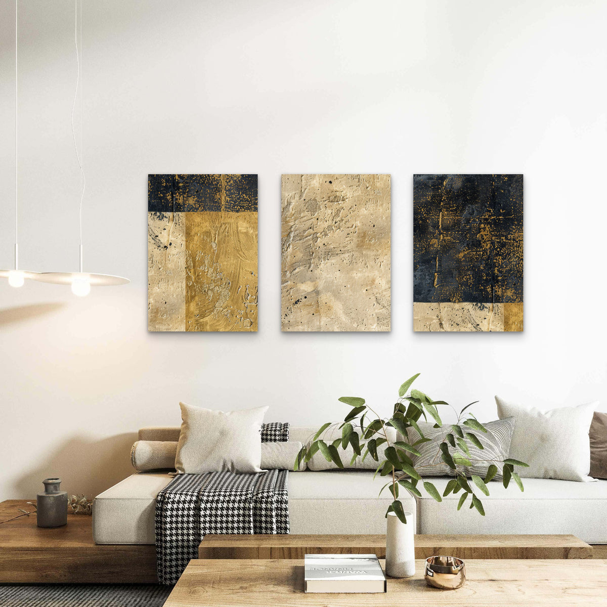 3pcs Gold Abstract Modern Wabi Sabi Textured Wall Art Set Canvas Framed 50x70cm - High Quality Print 100% Australian Made Wall Canvas Ready to Hang