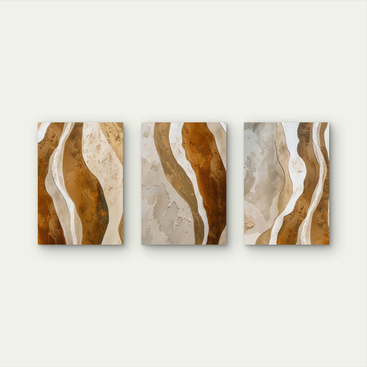 3pcs Abstract Brown Gold Wave Terracotta Neutral Wall Art Set Canvas Framed 40x60cm - High Quality Print 100% Australian Made Wall Canvas Ready to Hang