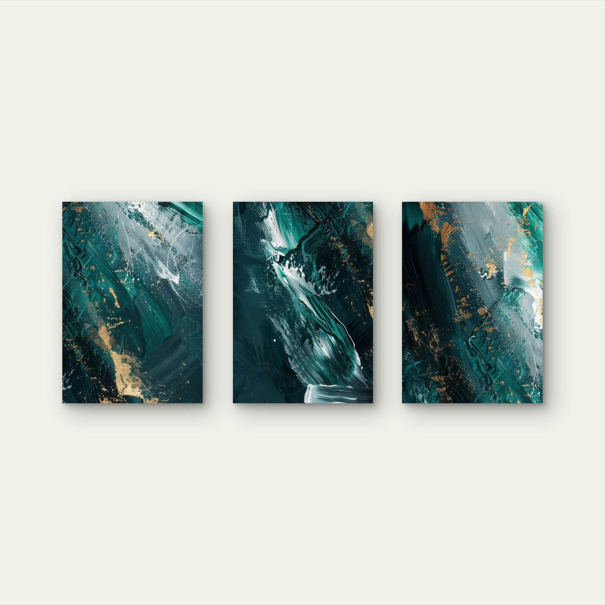 3pcs Emerald Green Teal Abstract Gold Luxury Wall Art Set Canvas Framed 40x60cm - High Quality Print 100% Australian Made Wall Canvas Ready to Hang