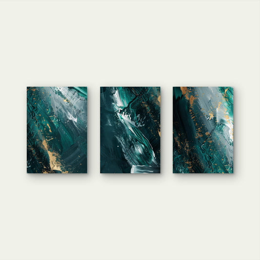 3pcs Emerald Green Teal Abstract Gold Luxury Wall Art Set Canvas Framed 60x90cm - High Quality Print 100% Australian Made Wall Canvas Ready to Hang