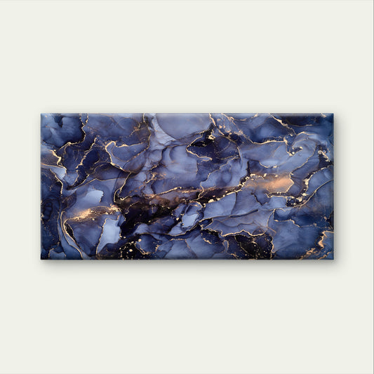 Blue Alcohol Abstract Fluid Gold Wall Art Canvas Office Home Framed 120x60cm