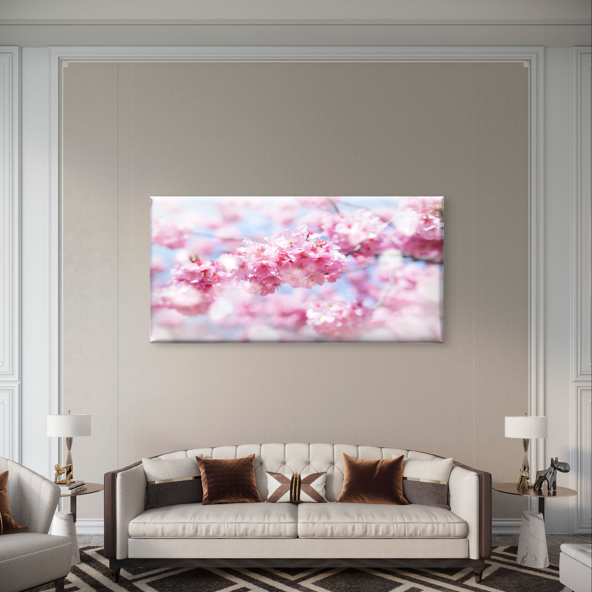 Pink Cherry Blossom Floral Branch Wall Art Canvas Office Home Framed 120x60cm