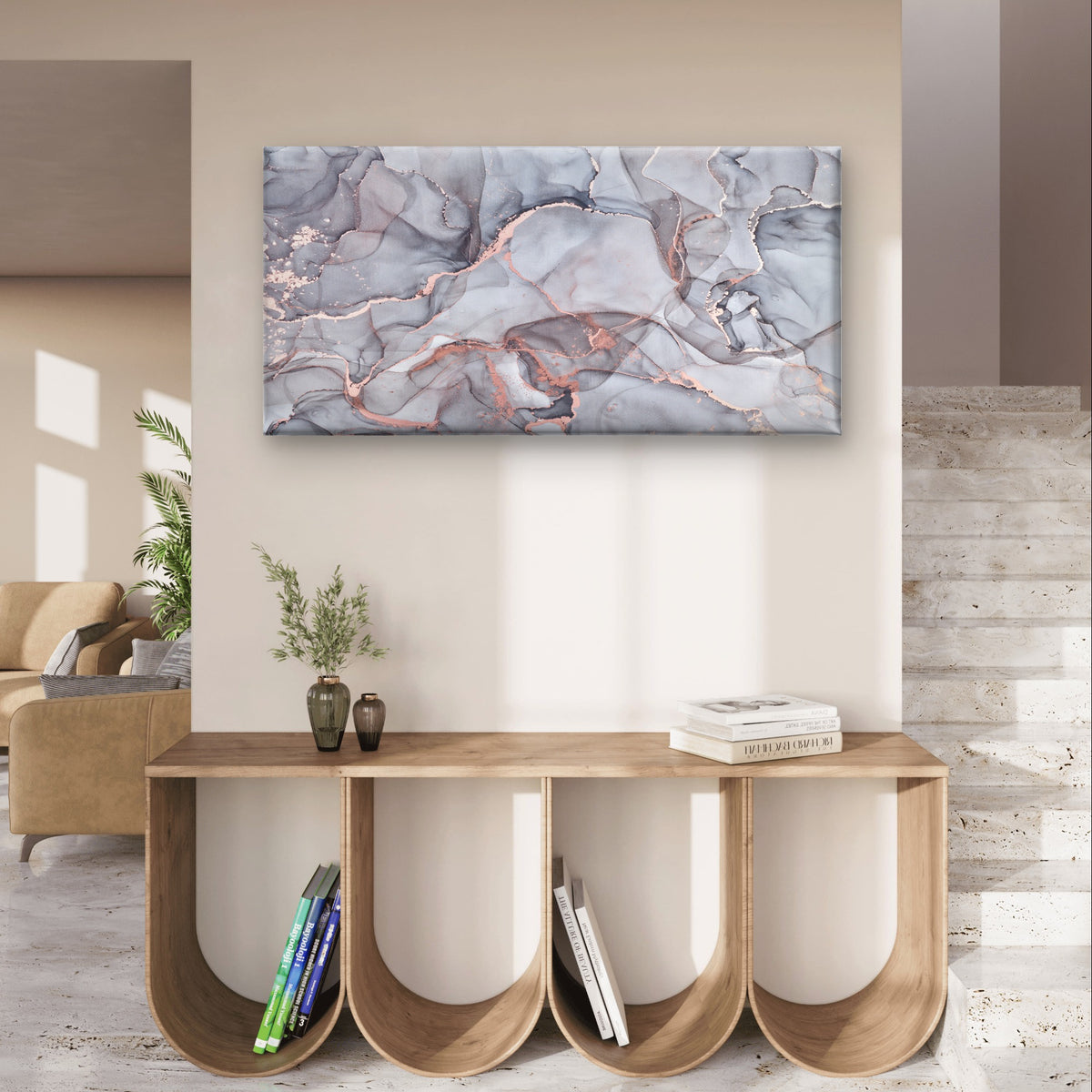 Grey Alcohol Abstract Rose Gold Vein Wall Art Canvas Office Home Framed 120x60cm