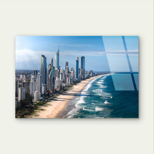 Gold Coast Surfers Paradise Skyline Aerial Acrylic Glass Printing Wall Art Australian Made Quality