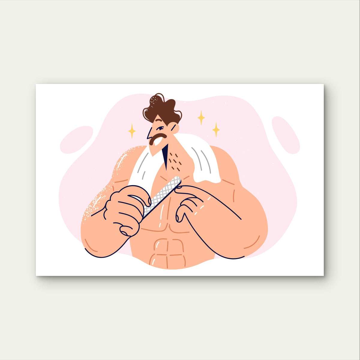 Man Shaving Grooming Bathroom Cartoon 5mm Plastic Poster Ready to Hang 90x60cm