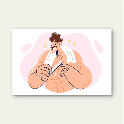 Man Shaving Grooming Bathroom Cartoon 5mm Plastic Poster Ready to Hang 90x60cm